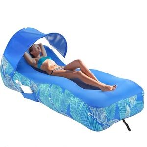 New Easy Inflatable Beach Lounger w/ Sunshade Canopy
